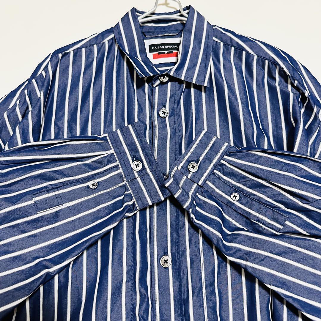 美品　メゾンスペシャル　ストライプシャツワンピース　シャンブレーシャツネイビー
