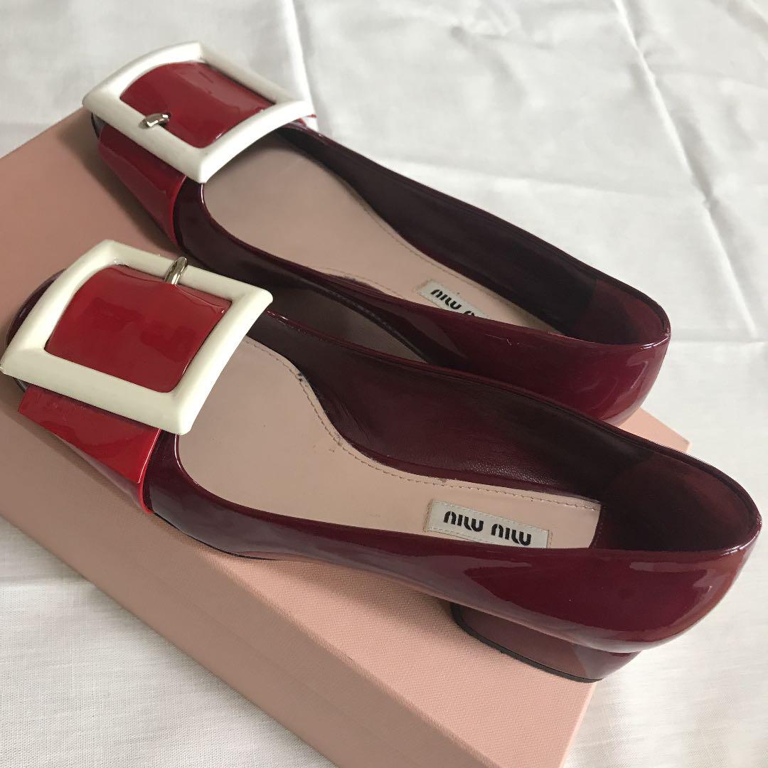 miumiu エナメル　ローヒール　パンプス　レッド