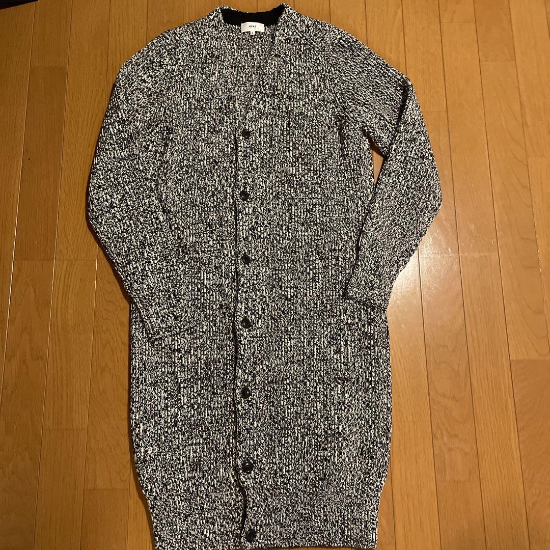 HYKE ハイク ウールニット ロングカーディガン 白黒ミックス