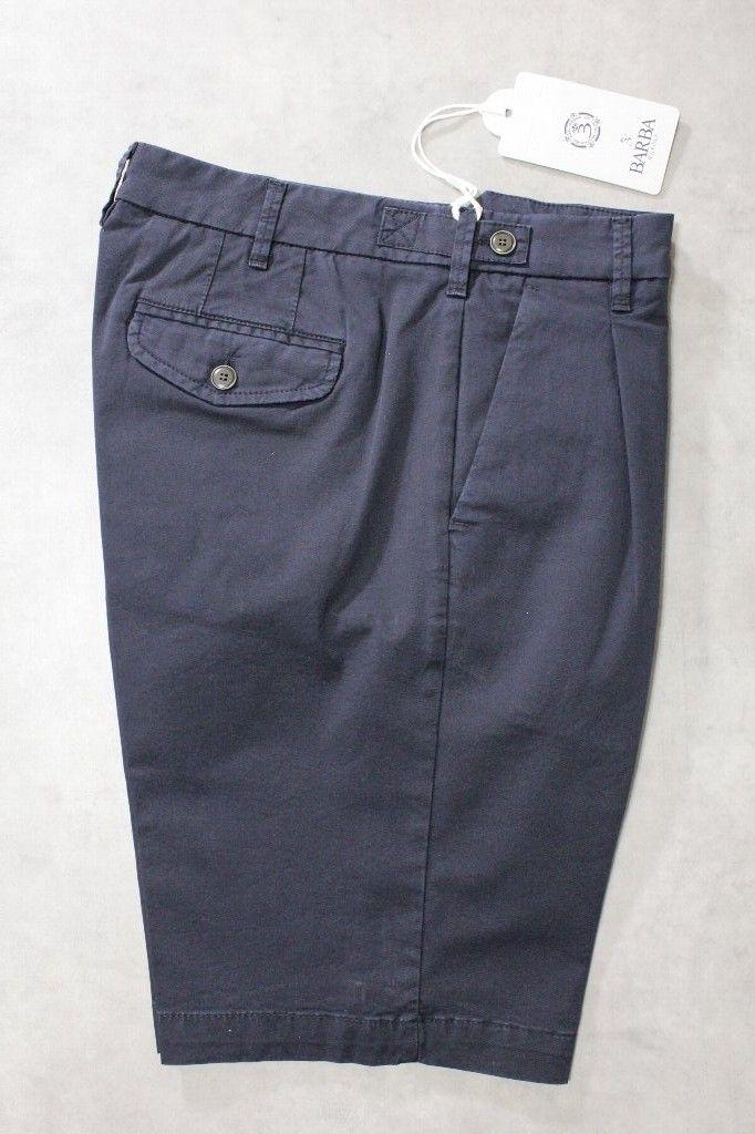 BARBA★新品バルバ 後染ネイビー１プリーツ入りコットンショートパンツ 32