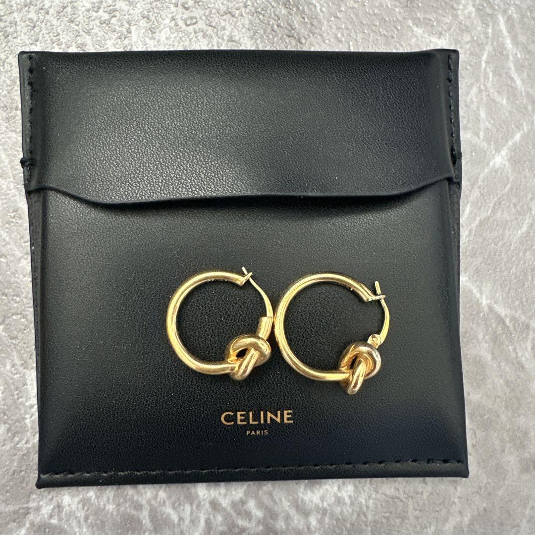 【正規品・付属品あり】 CÉLINE ノットデザイン フープピアス CELINE◇ノット スモール フープ ピアス gold【送料関税込