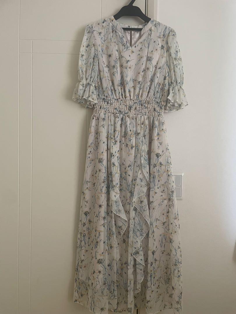 人気完売商品♡花柄フリル袖ワンピースPSサイズ／プロポーション