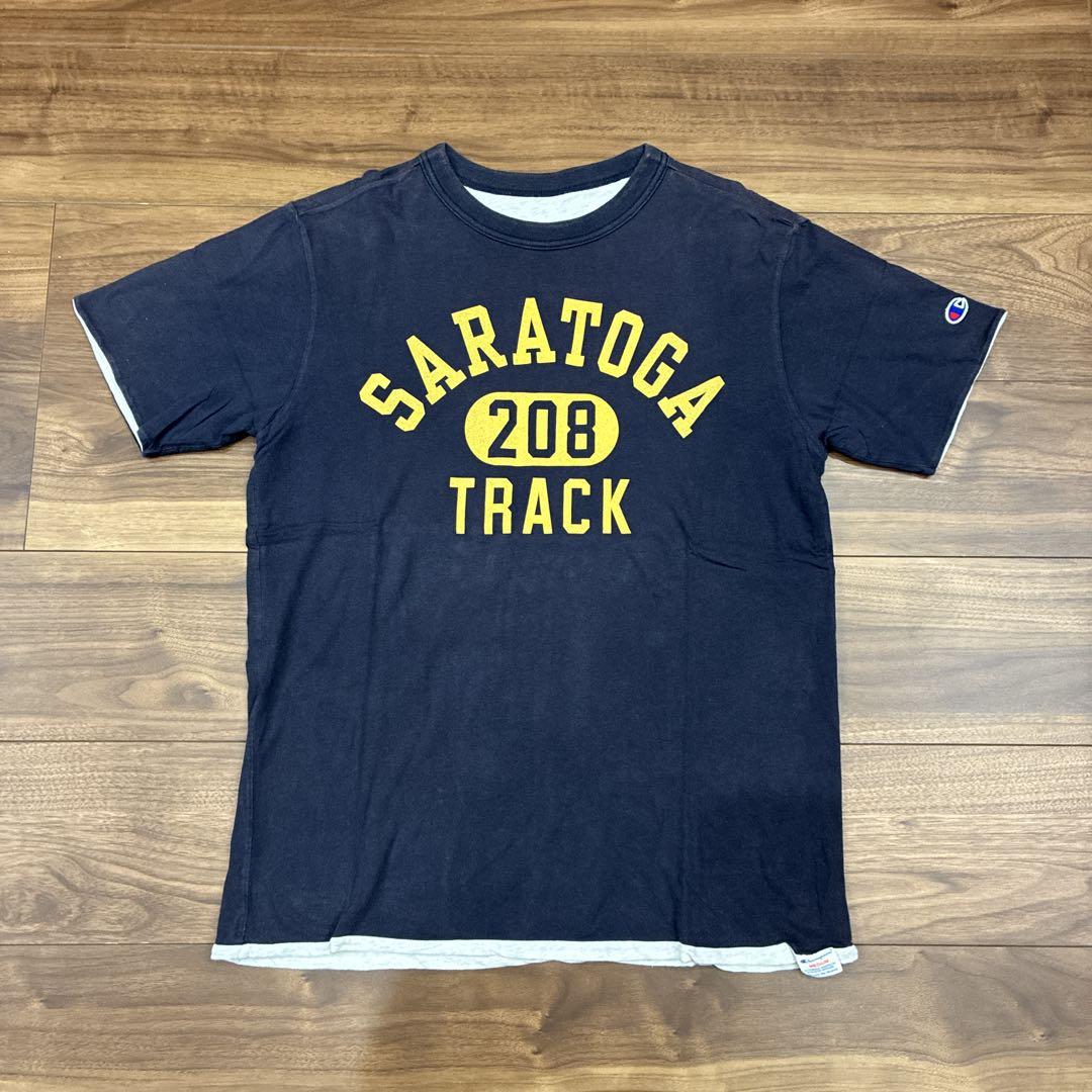 00s Champion WフェイスTシャツ M ネイビー トリコ復刻 カレッジ