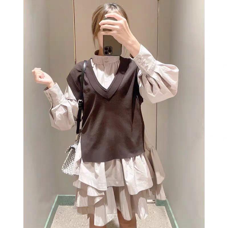 新品✨レースミニワンピース＆Vネックニットベスト2点セット