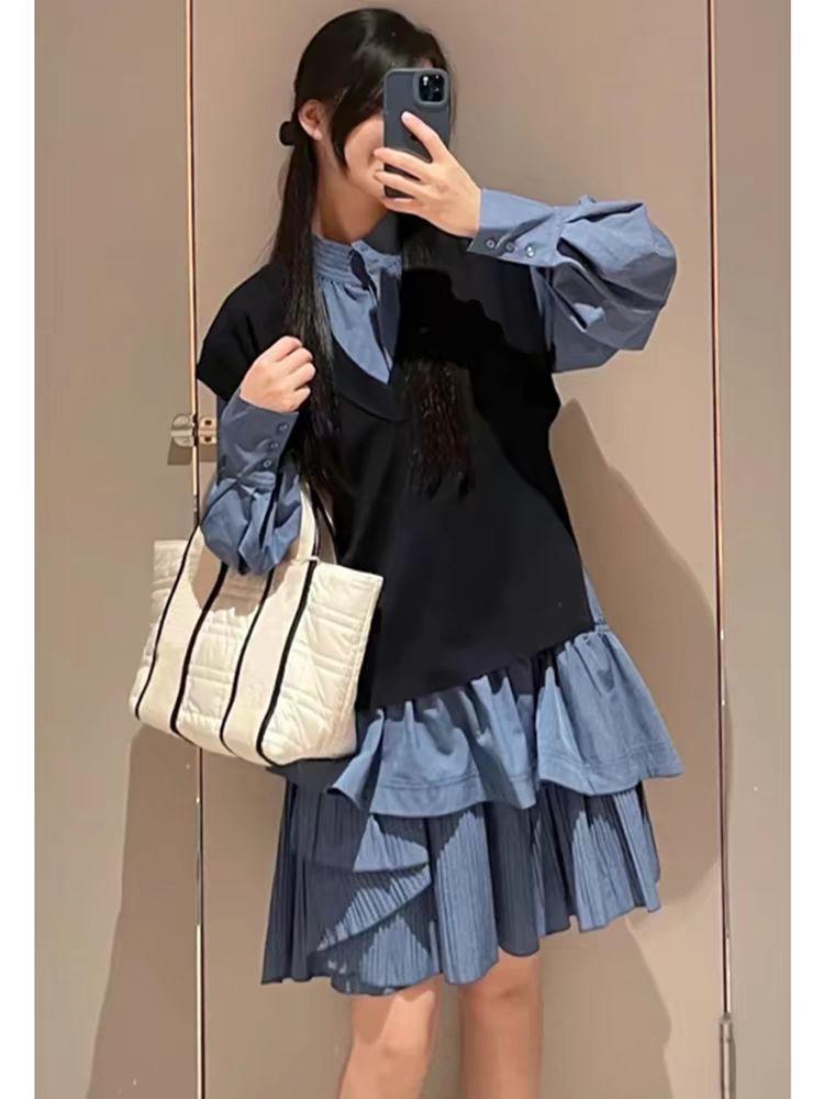 新品✨レースミニワンピース＆Vネックニットベスト2点セット