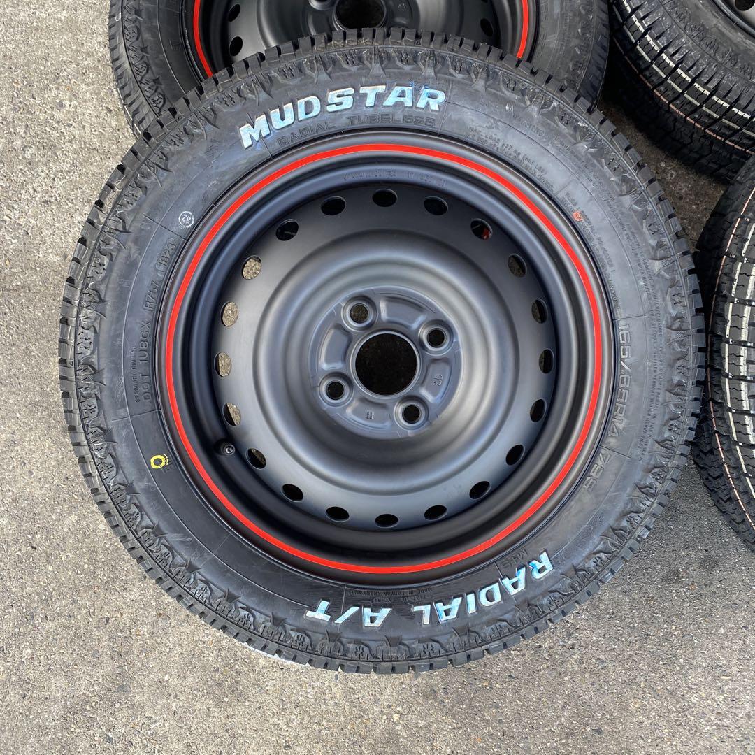マッドスターAT165/65R14ホイールセットシロモジホワイトレター