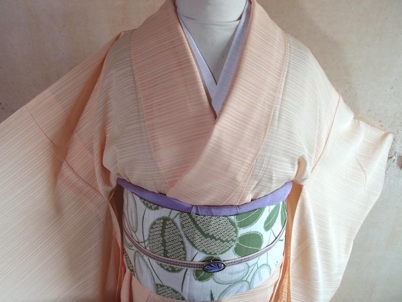 夏物　絽の塩瀬名古屋帯（萩、秋草文）手刺繍　アンティーク　正絹美品
