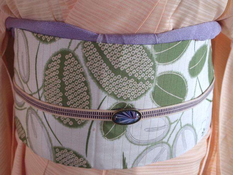 夏物　絽の塩瀬名古屋帯（萩、秋草文）手刺繍　アンティーク　正絹美品