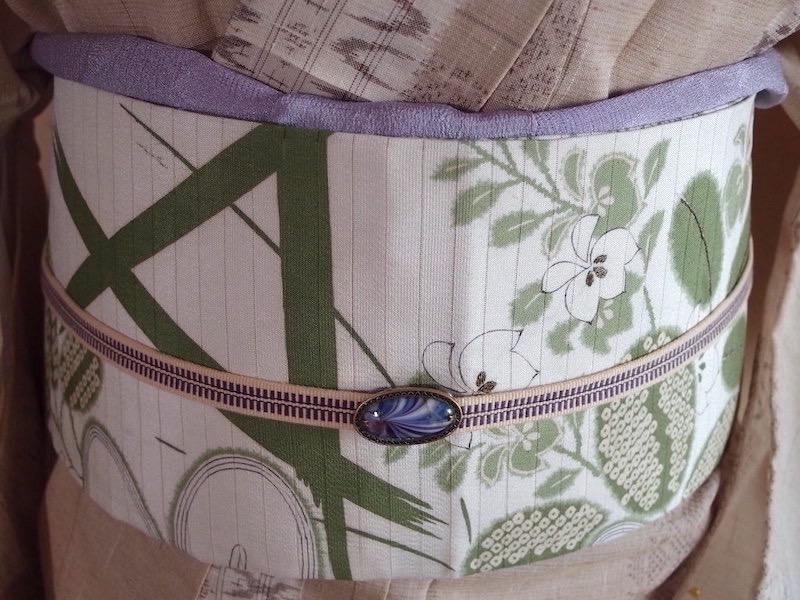 夏物　絽の塩瀬名古屋帯（萩、秋草文）手刺繍　アンティーク　正絹美品