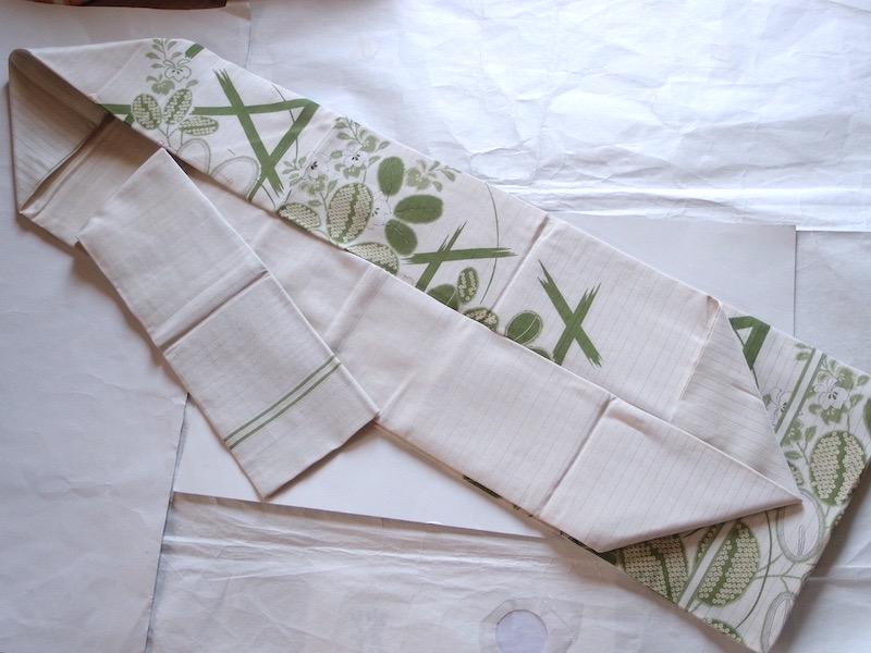 夏物　絽の塩瀬名古屋帯（萩、秋草文）手刺繍　アンティーク　正絹美品