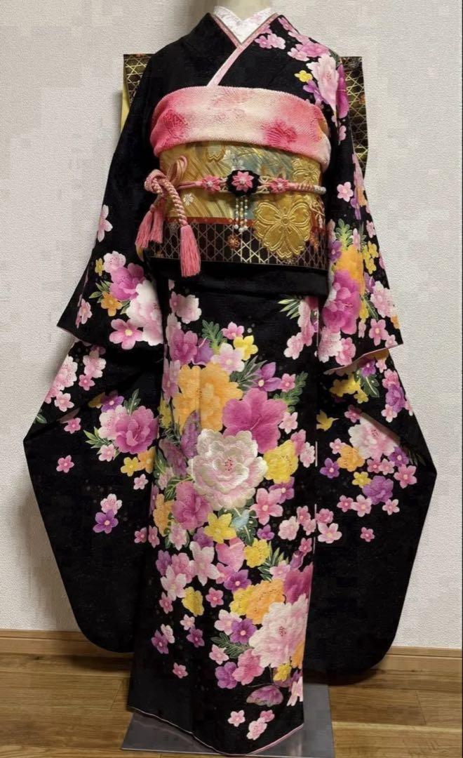 正絹振袖10点フルセット 黒地