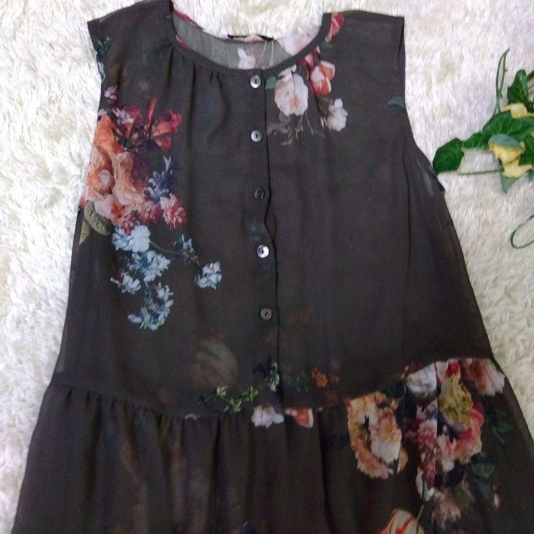 イクコ　IKUKO　ノースリーブ 　ワンピース バラ柄　薔薇　 ロング丈 　2