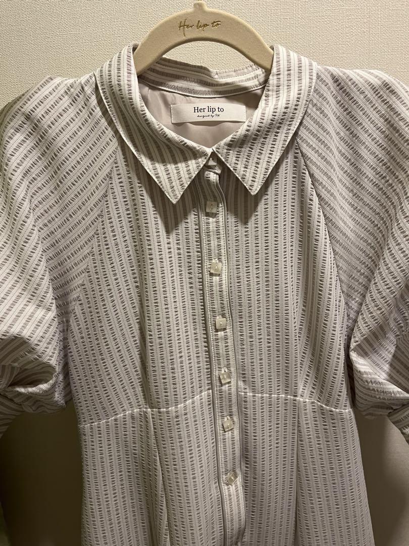 【herlipto】Volume Sleeve Stripe Dress M