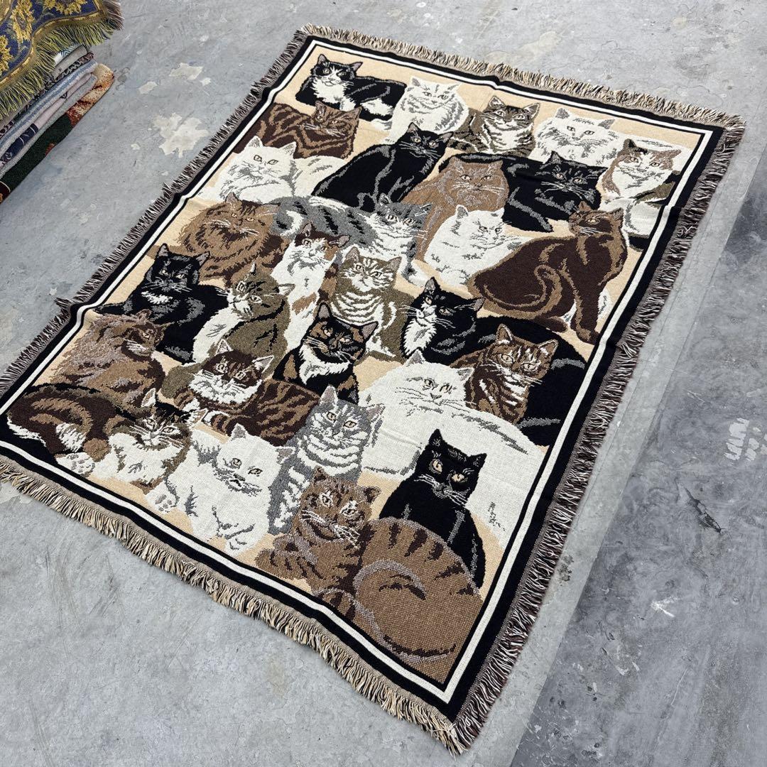 魚 釣り マルチカバー ソファーカバー ヴィンテージラグ 133x177 猫 ねこ ネコ マルチカバー ソファーカバー ヴィンテージラグ