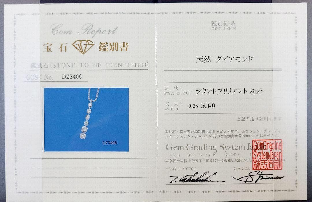 すっきり Iライン 0.25ct ダイヤモンド K18 WG ネックレス 鑑別