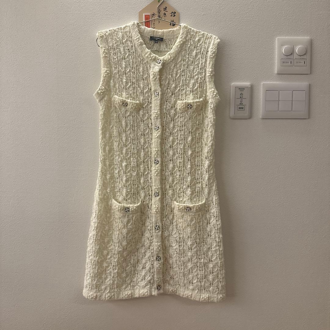 CHANEL ノースリーブニットワンピース 40 アイボリー 試着のみ