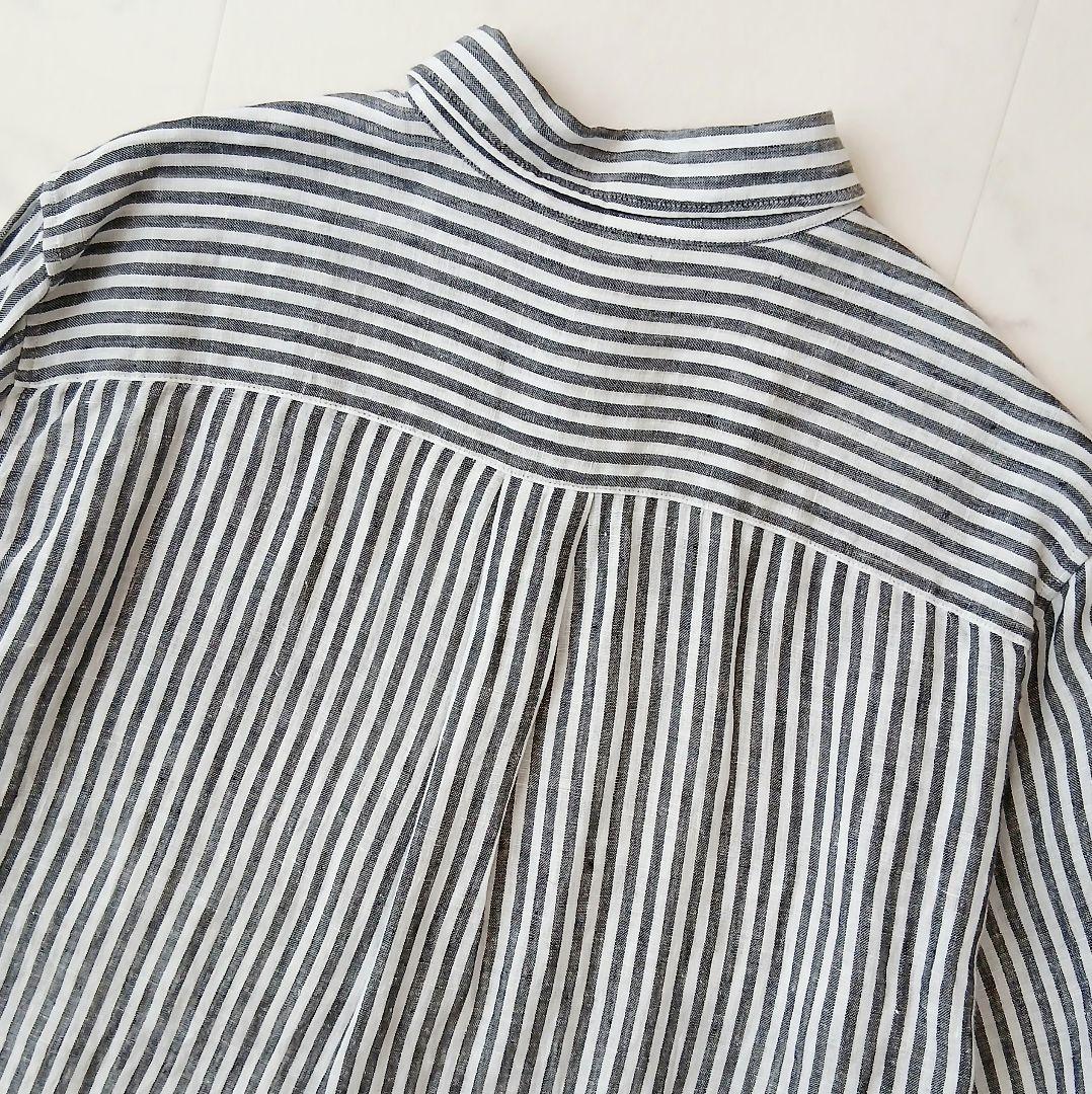 美品 23区 リベコ リネン100 グリーンストライプ ベーシックシャツ 38 美品 23区 リベコ リネン100％ ストライプ ベーシックシャツ 38