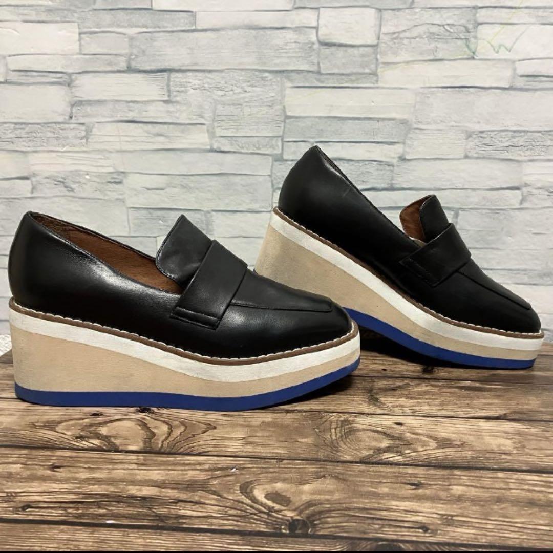 【22.0cm】STACCATO ブラック厚底ローファー ウェッジソール