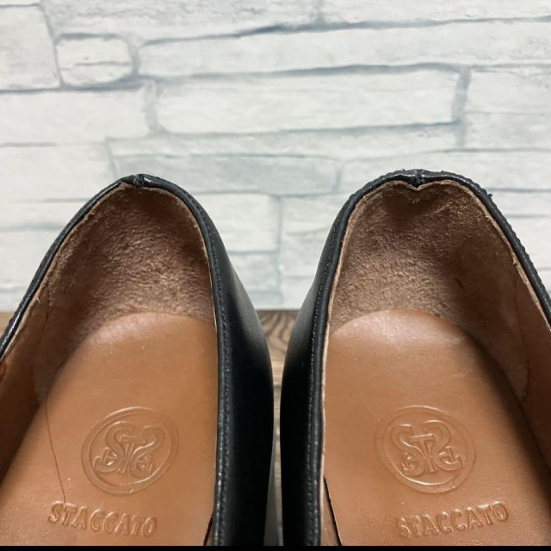 【22.0cm】STACCATO ブラック厚底ローファー ウェッジソール