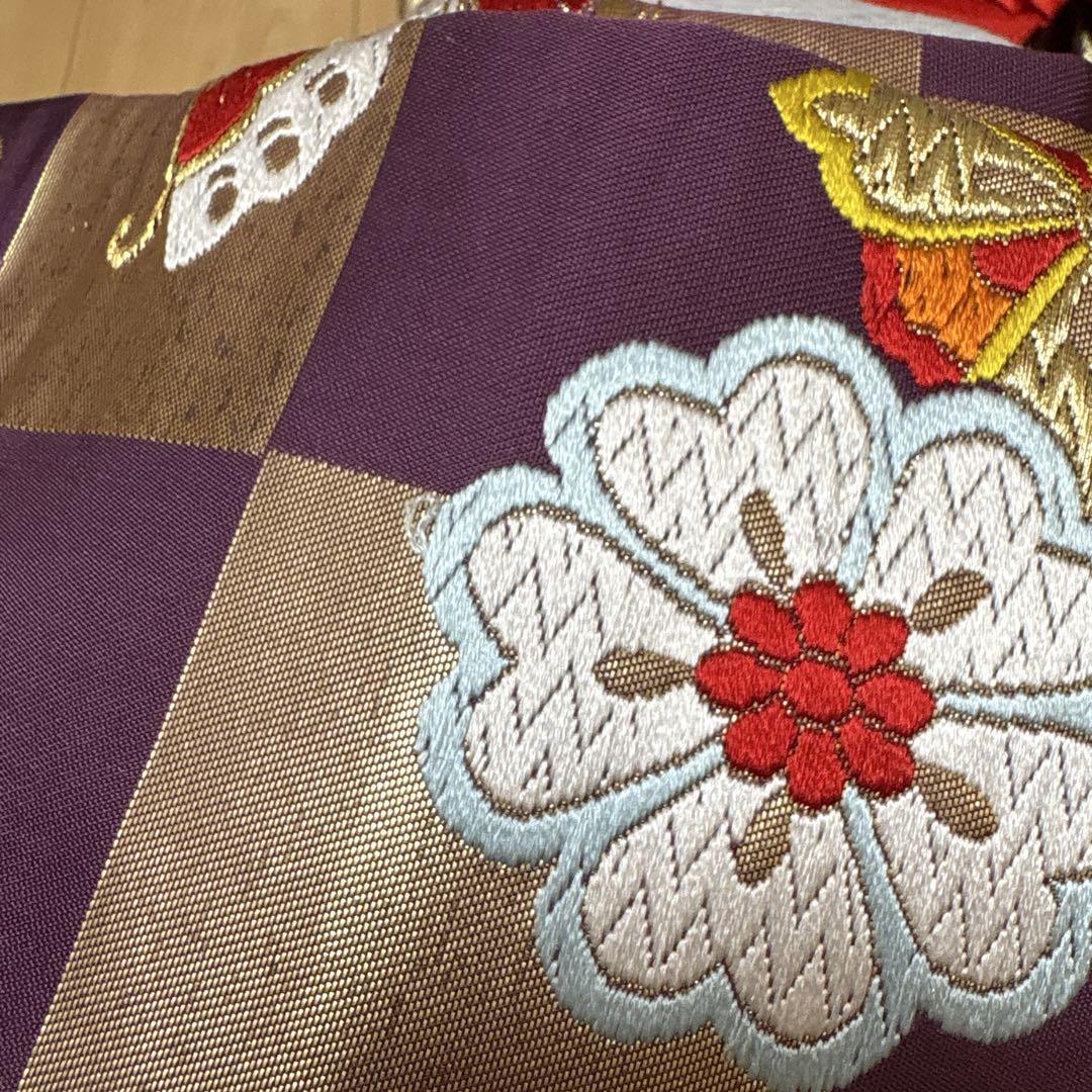 197 超美品　正絹黒着物×しだれ桜　7歳　七五三着物セット　和装小物　結び帯