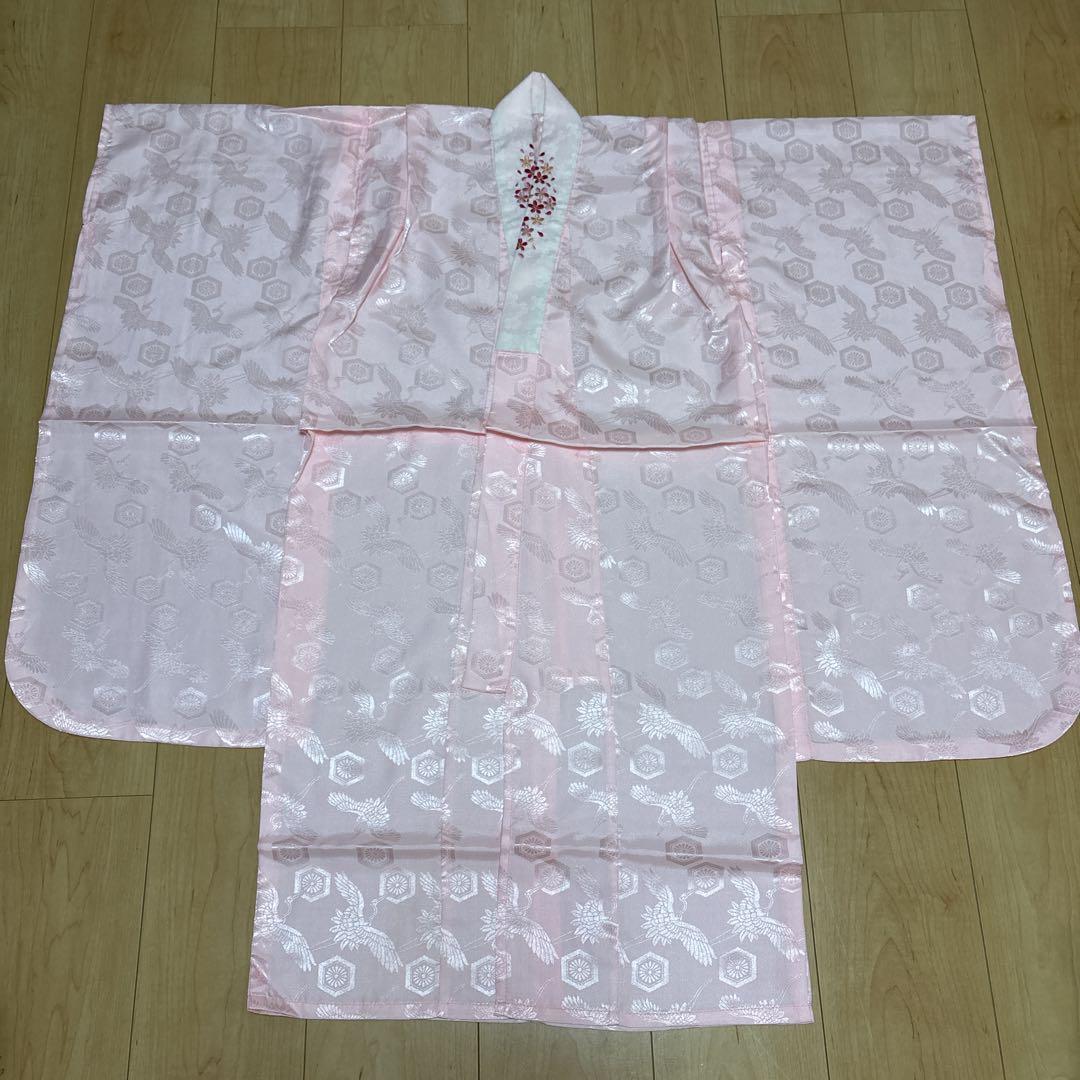 197 超美品　正絹黒着物×しだれ桜　7歳　七五三着物セット　和装小物　結び帯