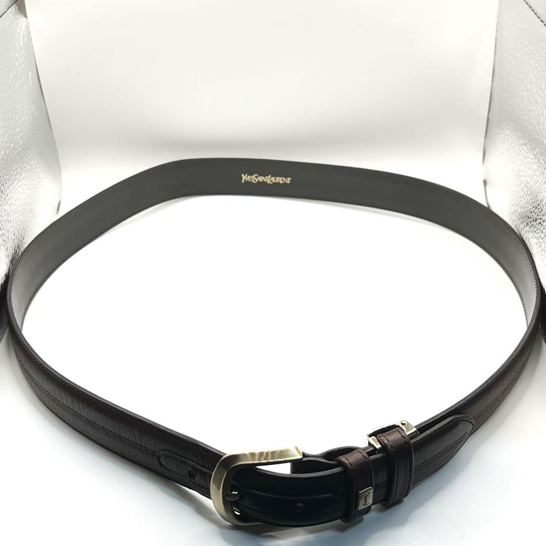 美品　サンローラン　ベルト　メンズ　レザー　ブラウン　スクエア　ゴールド　YSL