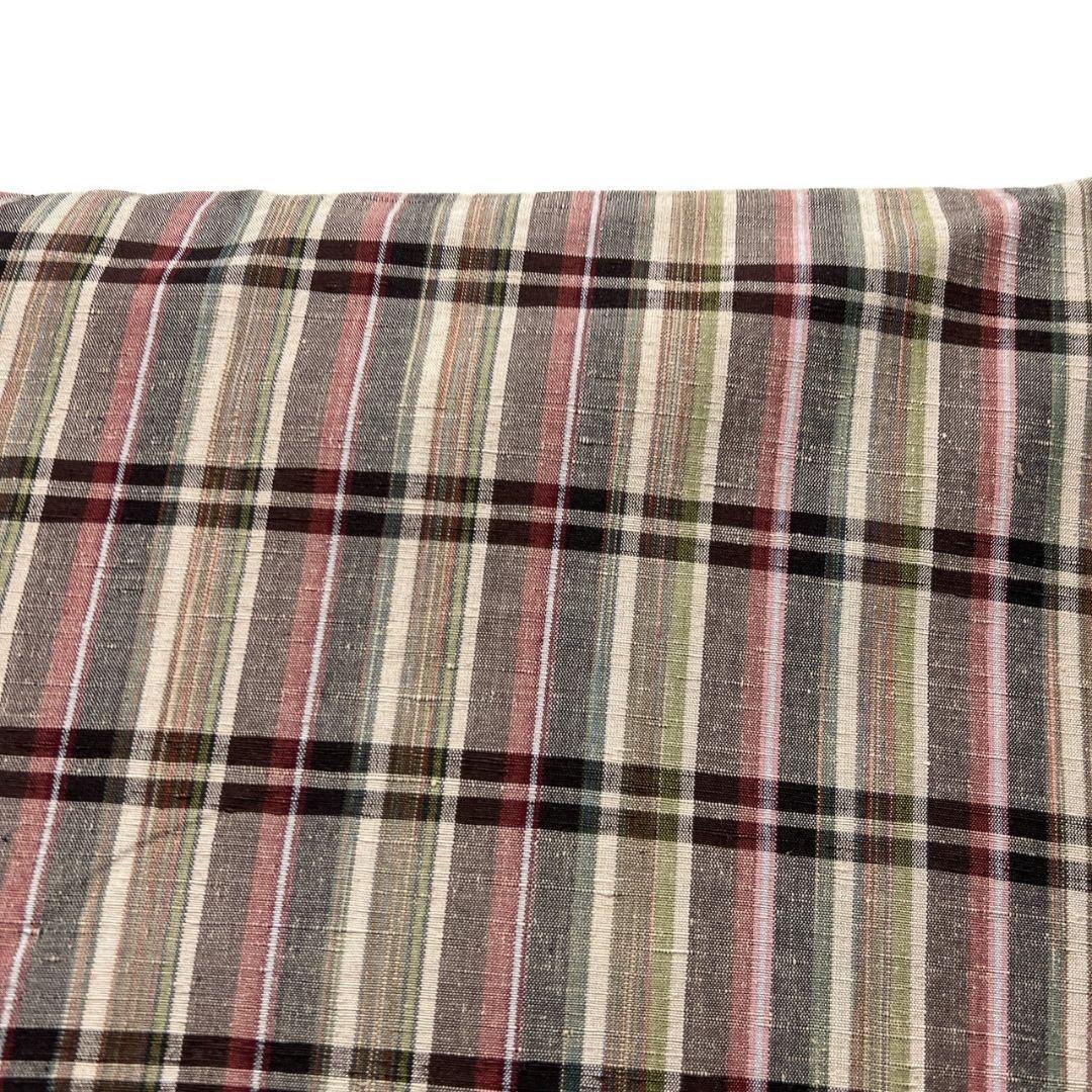 小紋　単衣　紬　格子模様　チェック模様　ベージュカラー　着物　044a p