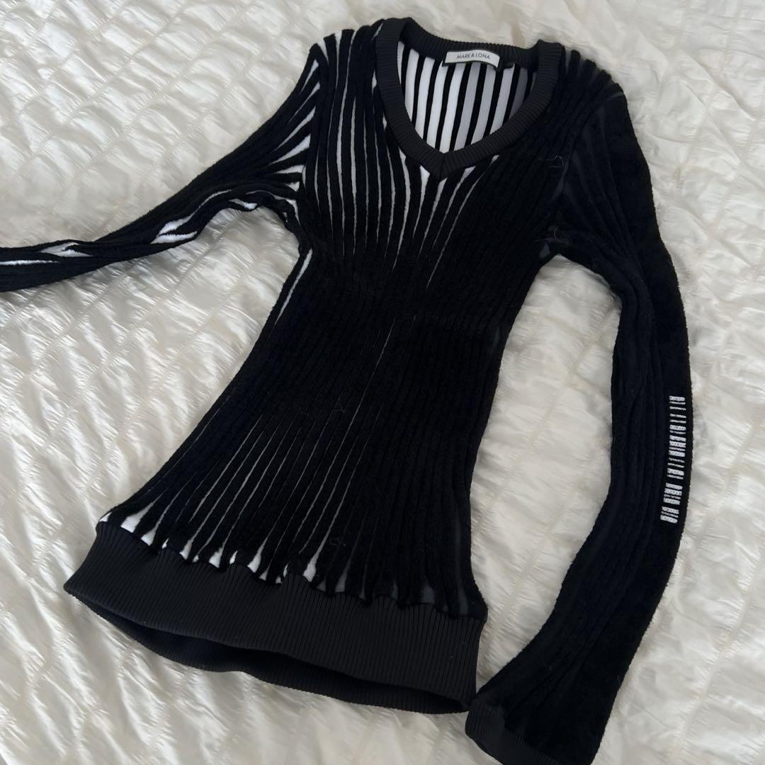 極美品 MARK&LONA ストライプ Vネック セーター ニット ゴルフ