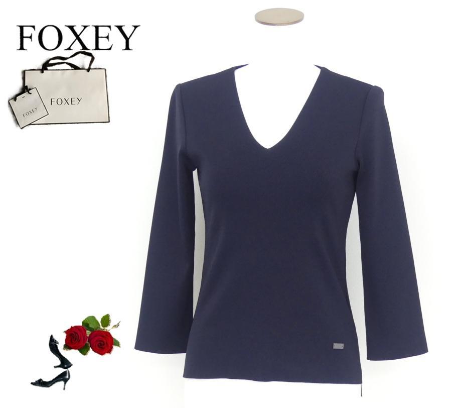 FOXEY フォクシー 長袖 ニット セーターネイビー