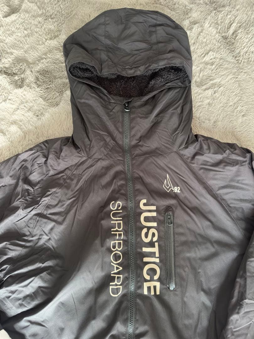 JUSTICE SURFBOARD ナイロンジャケット グレー ホワイトやや傷や汚れあり