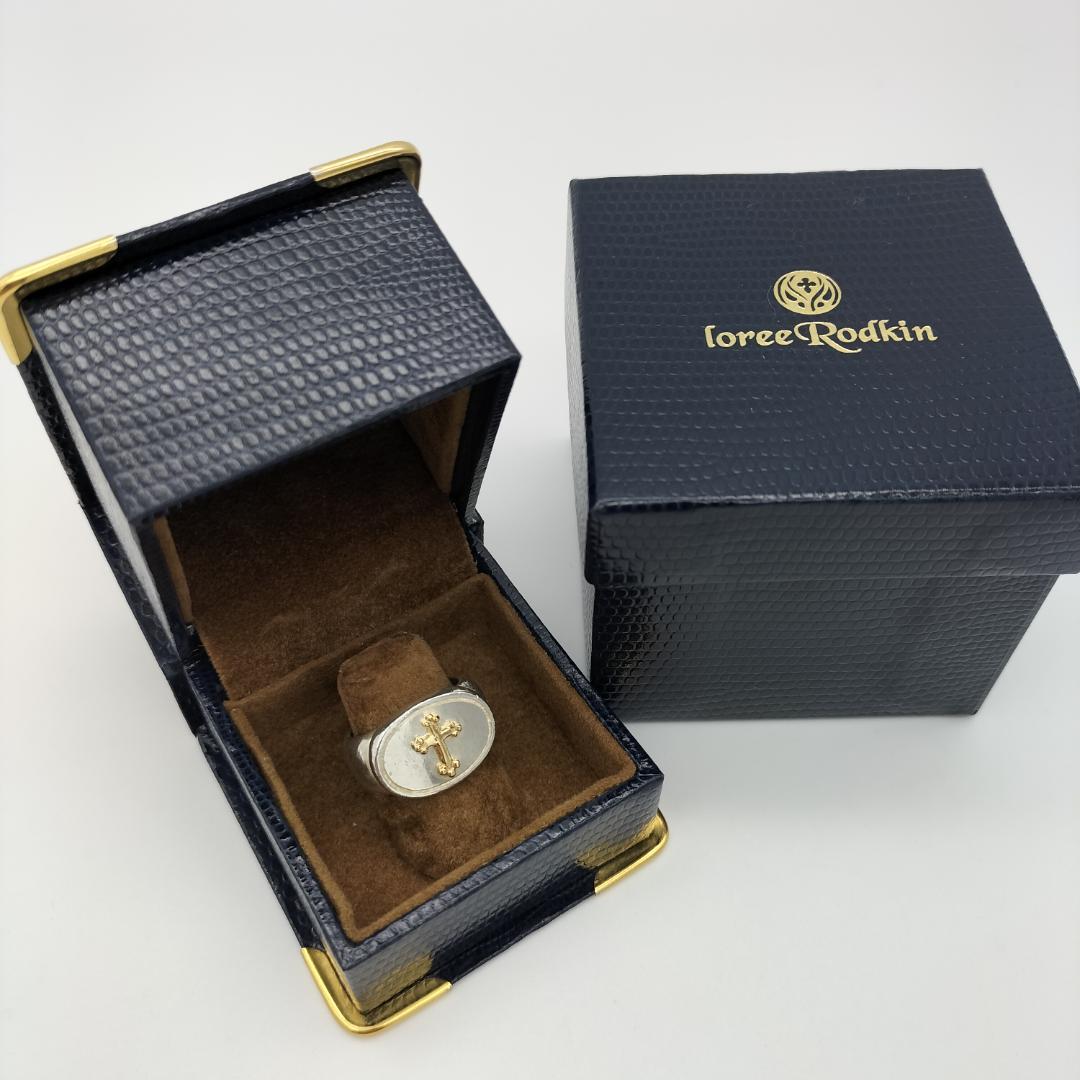 【美品】ローリーロドキン　クロスシグネットリング　10号　925×K18