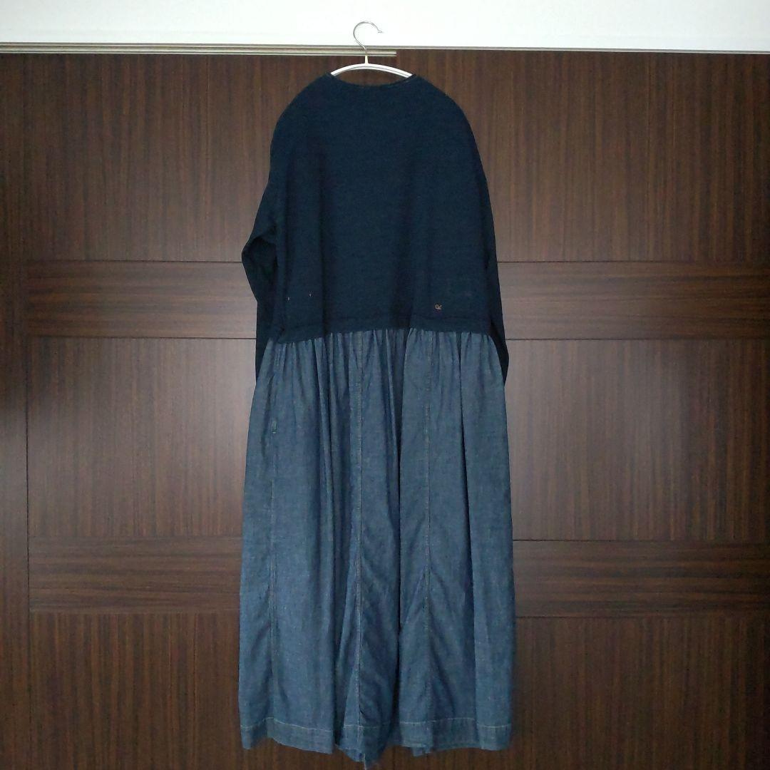 45R デニム×でこぼこ天竺のドレス(インディゴ 濃)