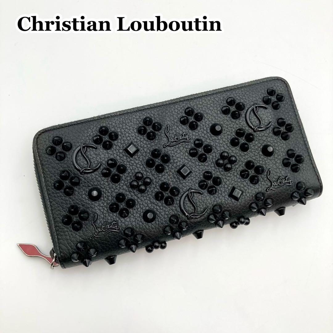 クリスチャンルブタン パネトーネ 長財布 黒×赤 スタッズ ラウンドChristian Louboutin