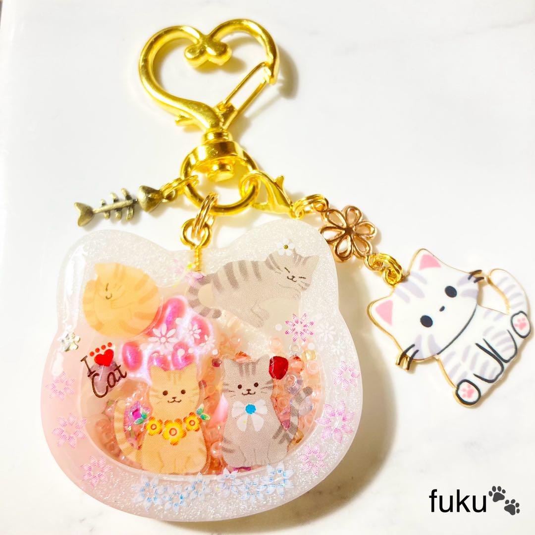 X'mas☆カップ猫とジンジャークッキー　他レジンキーホルダー計4点 X'mas☆カップ猫とジンジャークッキー他レジンキーホルダー計4点