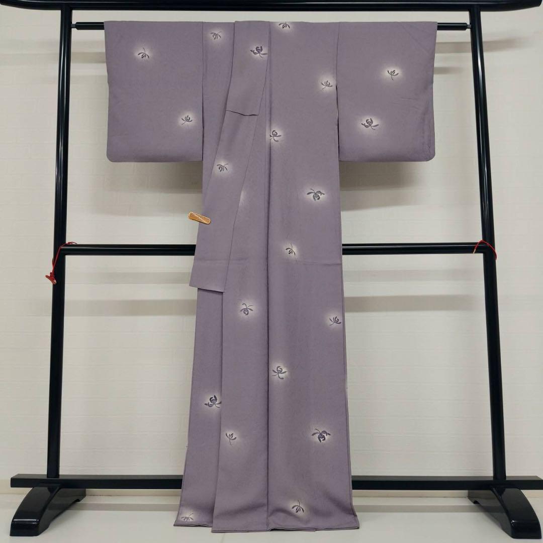 飛び柄小紋 正絹 作家物 縮緬 彼岸花 広衿 袷 着物 U-133