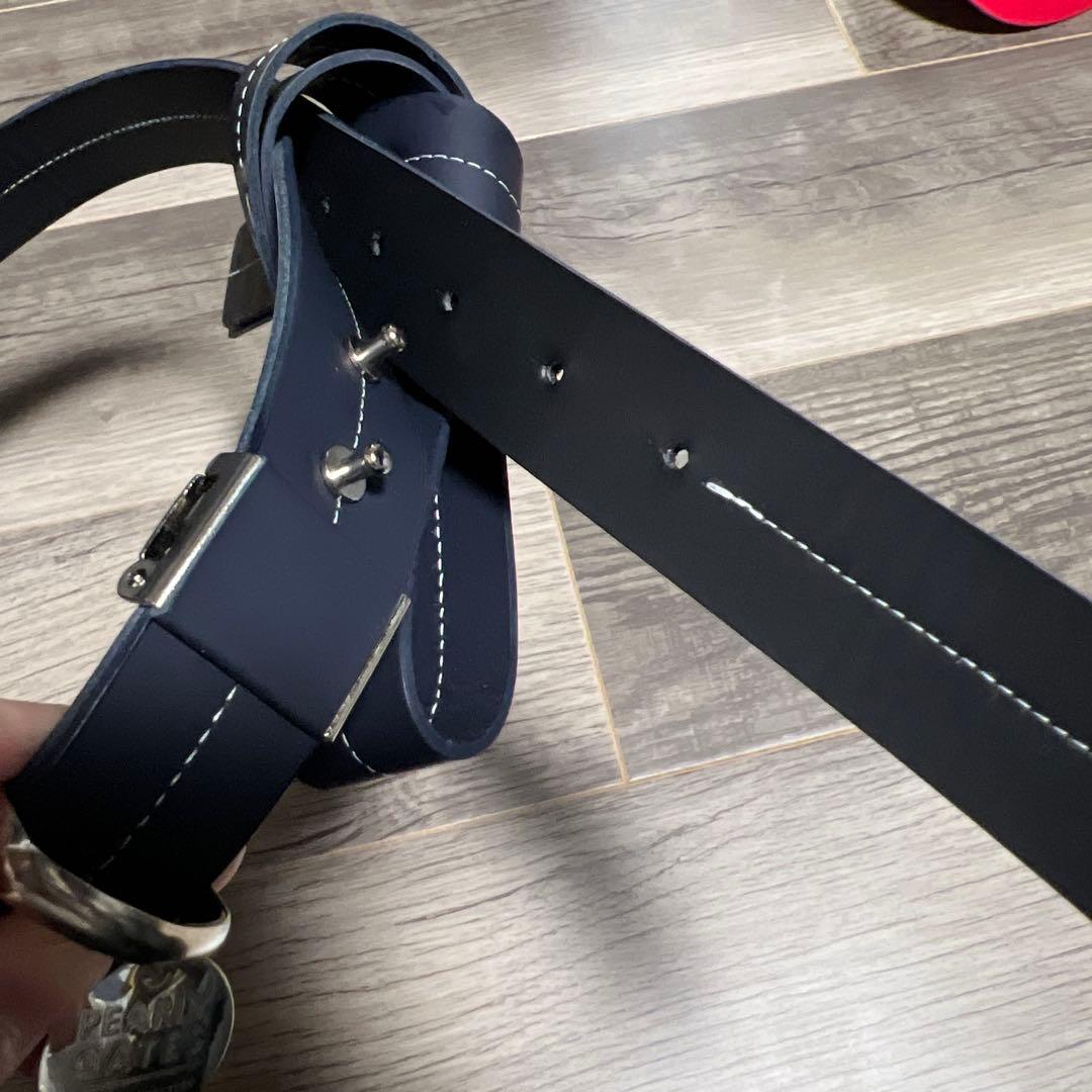 PEARLY GATES ネイビー ロゴベルト 中古 パーリーゲイツ PEARLY GATES ベルト 紺 ネイビー 2段ロゴ