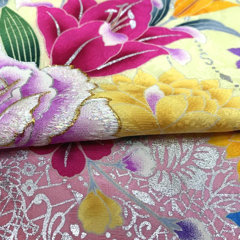 【最終値下げ】307z19〇振袖 銀彩 ラメ刺繍 地紋 花 蝶々 成人式〇美品 画像5