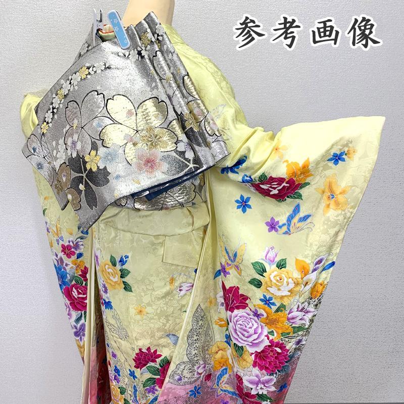 【最終値下げ】307z19〇振袖 銀彩 ラメ刺繍 地紋 花 蝶々 成人式〇美品 画像8