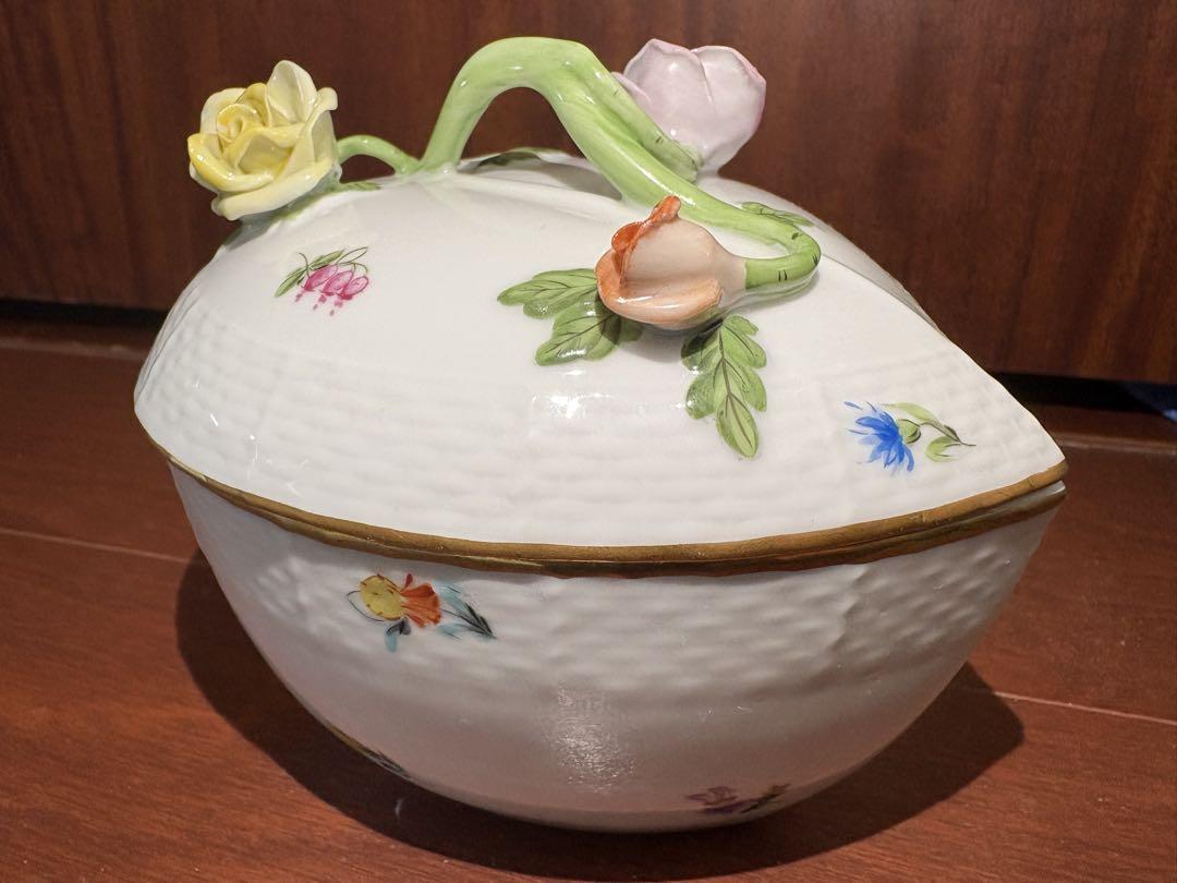 【極美品・ハンドメイド】ヘレンド ハート形小物入れ(L) ミルフルール