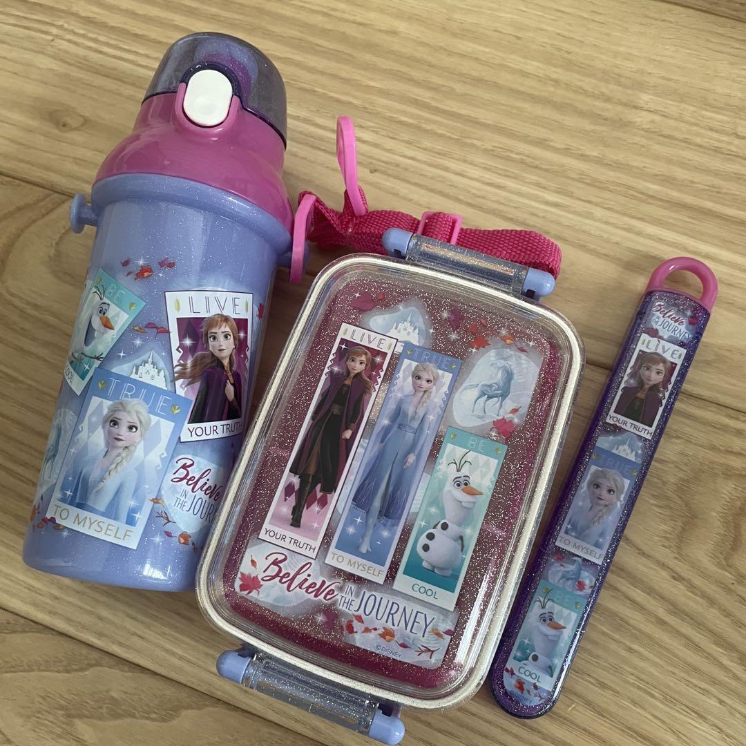 新品アナ雪弁当箱水筒箸箸入れセット