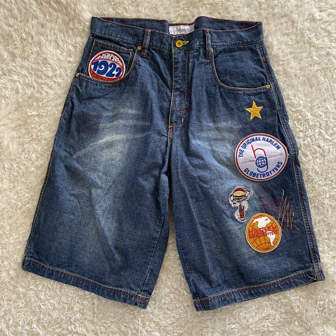 PLATINUM FUBU デニム　ハーフパンツ　ワッペン