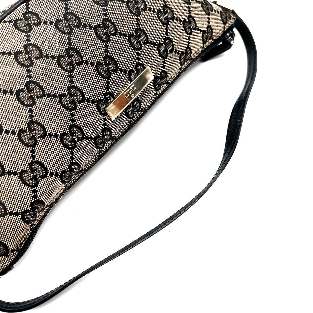 良品】GUCCI 化粧ポーチ バナナポーチ GG柄 キャンバス ゴールド
