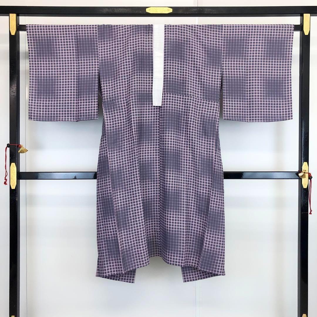 長襦袢 単衣 格子柄 鳩羽色 半衿付 J-216 長襦袢 単衣 格子柄 鳩羽色 半衿付 J-216