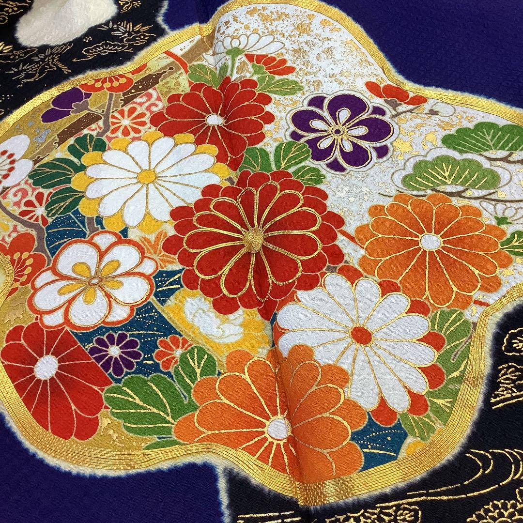 m392＊美品 金駒刺繡 御所車 牡丹 桜 正絹 成人式 振袖