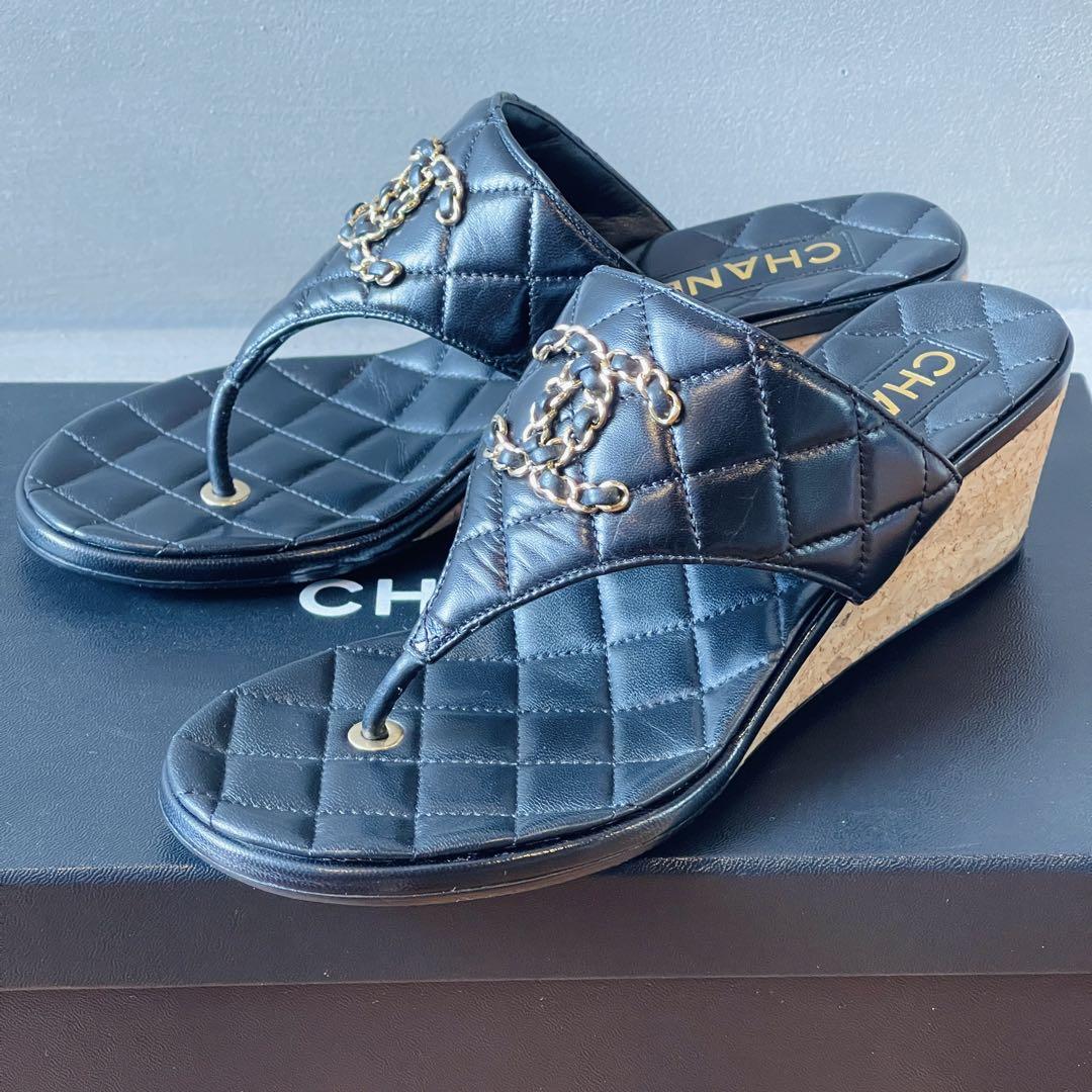 CHANEL シャネル 23.5 ピーチサンダル デニム生地