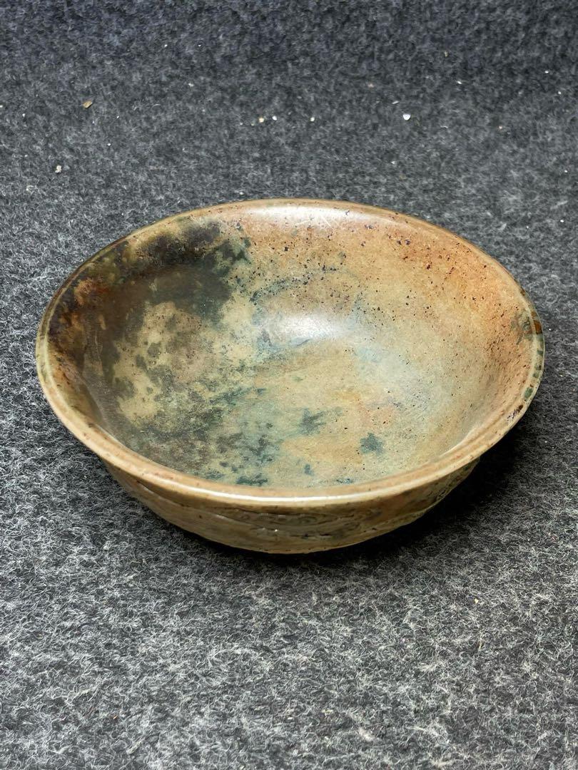 旧蔵　珍品　高古玉 龍彫刻　茶碗　時代物　アンティーク　文房具　収蔵品