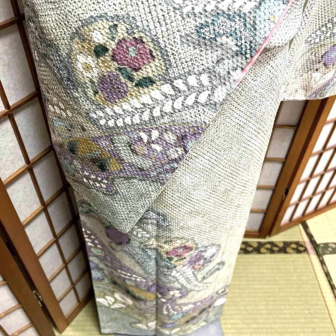 中古】 付下げ 付け下げ 附下 レディース 正絹 灰青 部分絞り