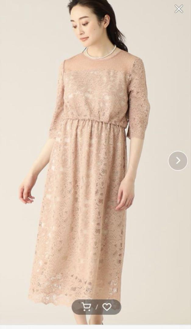 アンタイトル ピンクベージュ 38 レース ロングワンピース 七分袖