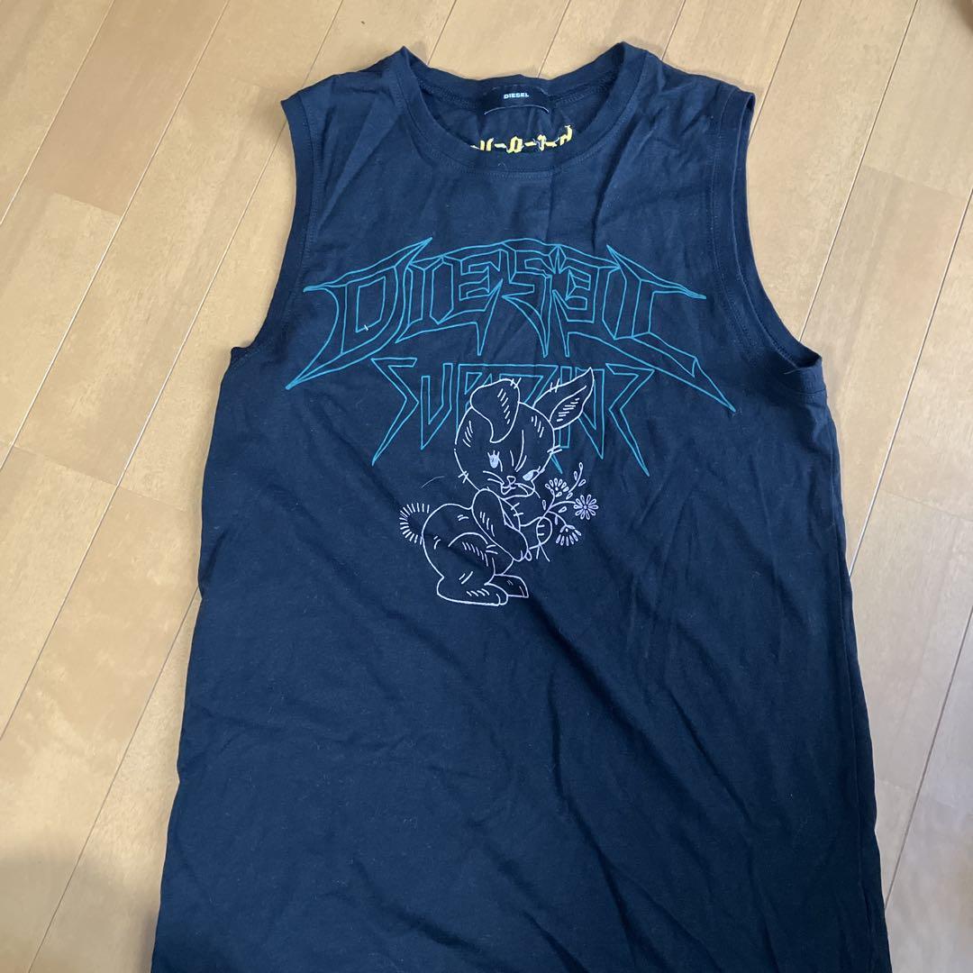 DIESEL ノースリーブ Tシャツ ブラック ウサギ