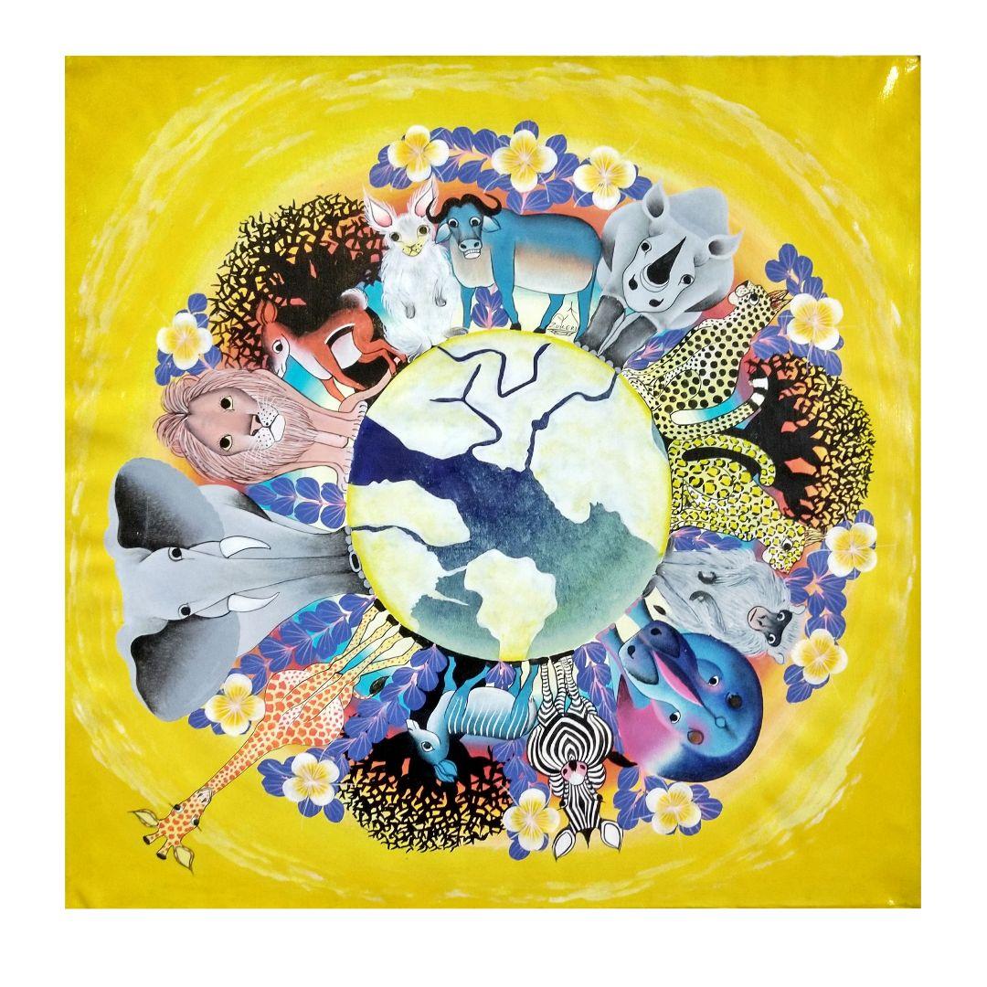 上等な 『 Animal world -yellow 』by Zuberi59*59cm 絵画/タペストリ